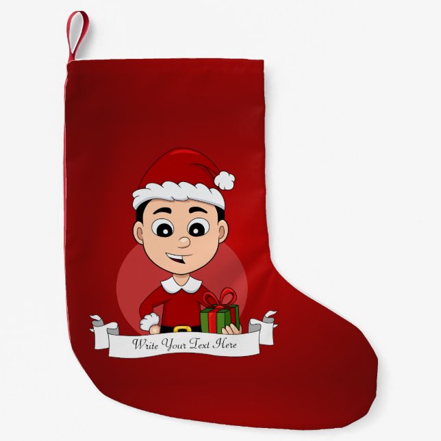 Niedlicher Weihnachtsjunge mit schwarzem Haar Kleiner Weihnachtsstrumpf (Vorderseite)
