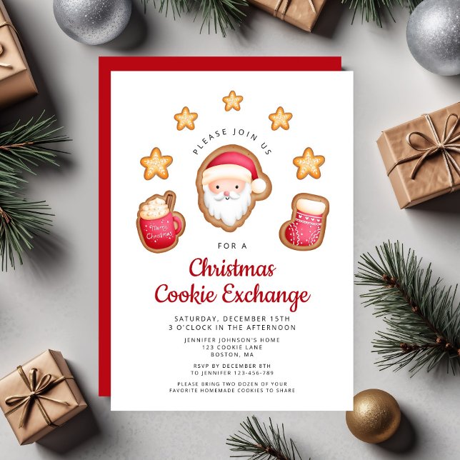 Niedlicher Weihnachtskochtausch Einladung (Cute Red Santa Claus Christmas Cookie Exchange Invitation)