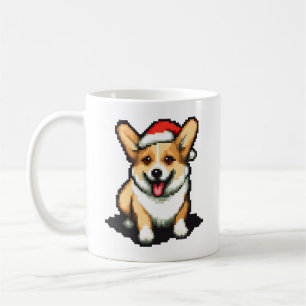 Niedlicher Weihnachtskorgi in Weihnachtsmannmütze  Kaffeetasse