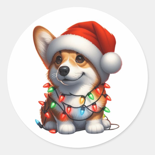 Niedlicher Weihnachtskorgi Runder Aufkleber (Vorderseite)
