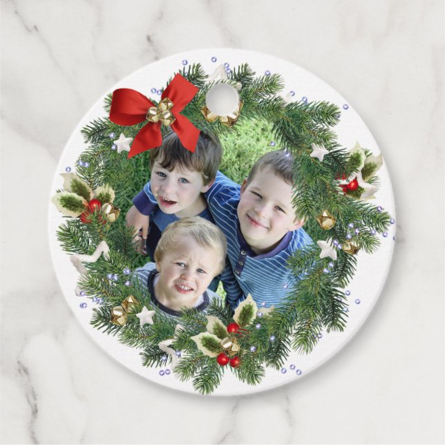 Niedlicher Weihnachtskranz Foto Rahmen Weihnachtsg Geschenkanhänger (Vorderseite)