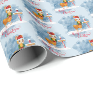 Niedlicher Weihnachtslama am Nordpol Geschenkpapier