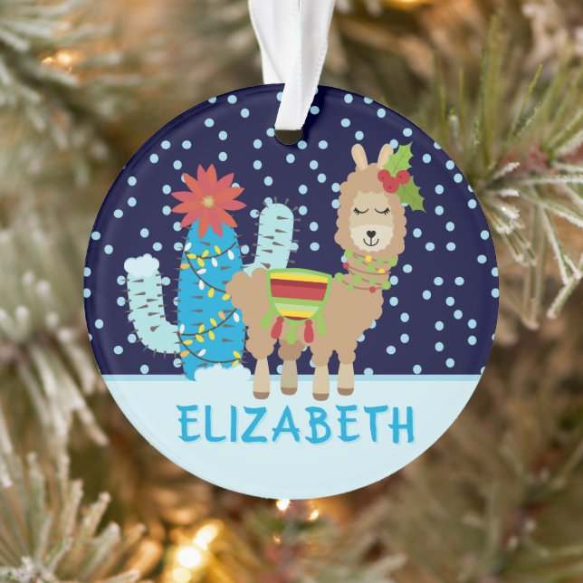 Niedlicher Weihnachtslama mit Namen Ornament (Baum)