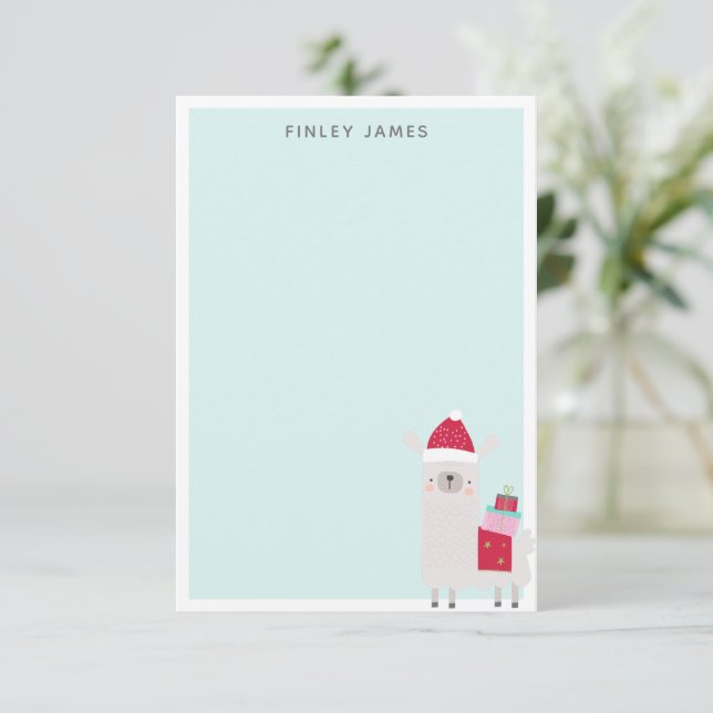 Niedlicher Weihnachtslama Pastel Blauer Personalis Dankeskarte (Stehend Vorderseite)