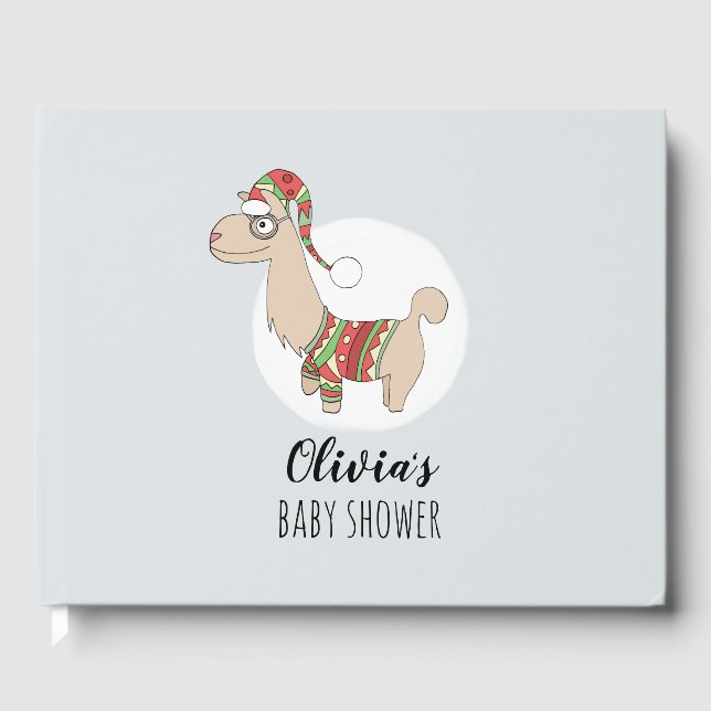 Niedlicher Weihnachtslama und Name Weihnachtsdusch Gästebuch (Vorderseite)