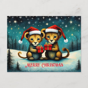 Niedlicher Weihnachtslion Snowy Winterweihnachtsfe Postkarte