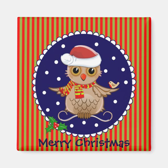 Niedlicher Weihnachtsmagnet mit Cartoon Eule und T Magnet (Vorne)