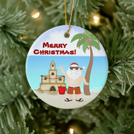 Niedlicher Weihnachtsmann am Strand Frohe Weihnach Keramikornament