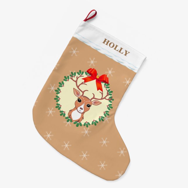 Niedlicher Weihnachtsmann auf Beige Großer Weihnachtsstrumpf (Vorderansicht (hängend))