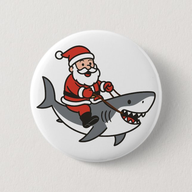 Niedlicher Weihnachtsmann Auf dem Weg zum Hai Button (Vorderseite)
