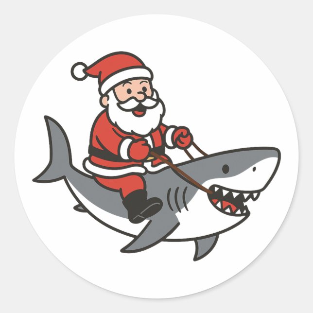 Niedlicher Weihnachtsmann Auf dem Weg zum Hai Runder Aufkleber (Vorderseite)