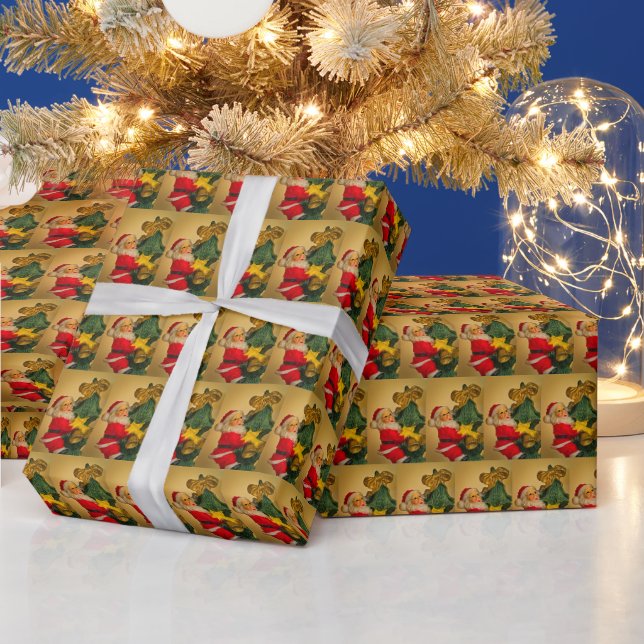 Niedlicher Weihnachtsmann auf dem Weihnachtsbaum-U Geschenkpapier (Feiertage)