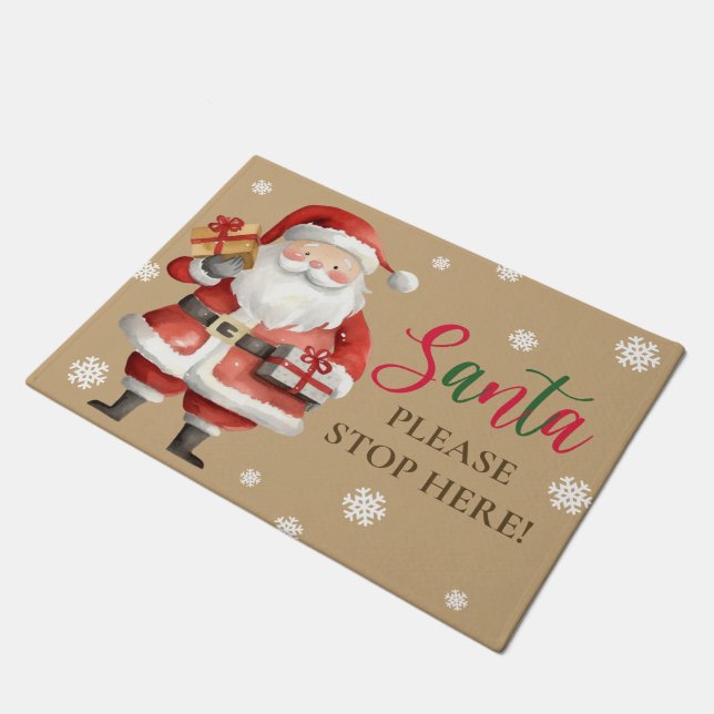 Niedlicher Weihnachtsmann Bitte halten Sie hier an Fußmatte (Schrägansicht)