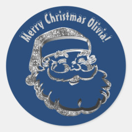 Niedlicher Weihnachtsmann Blau Silbergrau Weihnach Runder Aufkleber