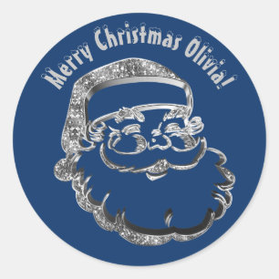 Niedlicher Weihnachtsmann Blau Silbergrau Weihnach Runder Aufkleber