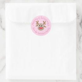 Niedlicher Weihnachtsmann-Cartoon Girly Pink Runder Aufkleber