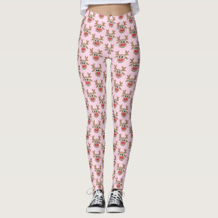 Niedlicher Weihnachtsmann-Cartoon Rentier Pattern Leggings