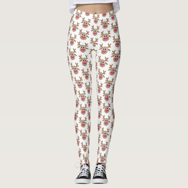 Niedlicher Weihnachtsmann-Cartoon Rentier Pattern Leggings (Vorderseite)
