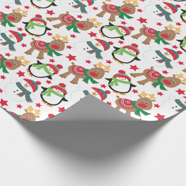 Niedlicher Weihnachtsmann Cartoon Tiere Geschenkpapier (Ecke)