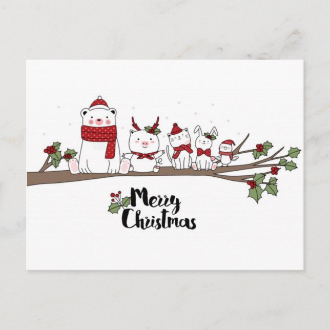 Niedlicher Weihnachtsmann Cartoon Tiere Postkarte (Vorderseite)