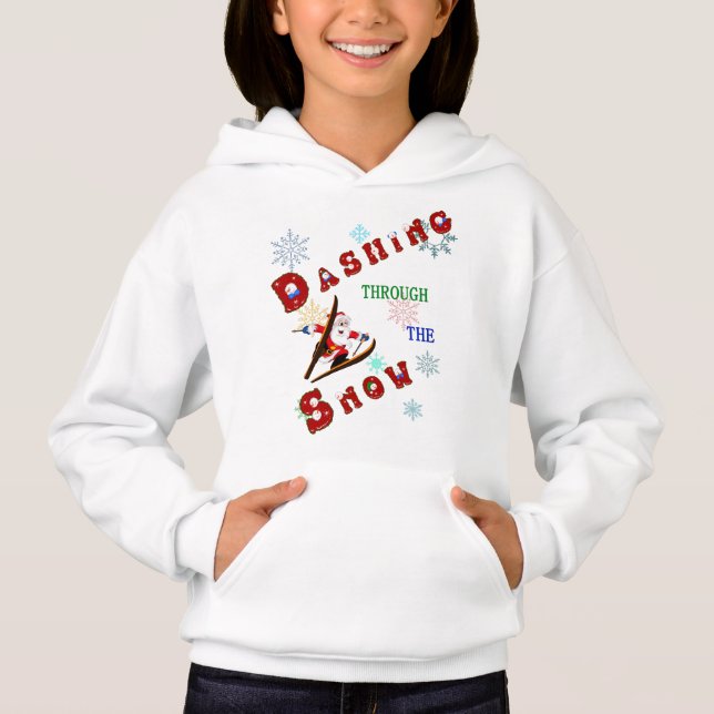 Niedlicher Weihnachtsmann durch den Schnee auf Ski Hoodie (Vorderseite)
