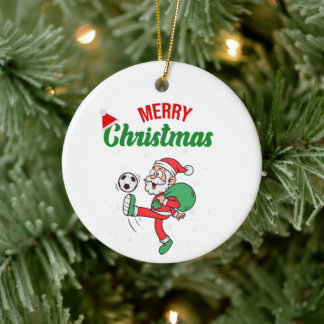 Niedlicher Weihnachtsmann Fußballfest Weihnachten Keramik Ornament