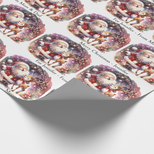 Niedlicher Weihnachtsmann geben Kindernachtsnamen  Geschenkpapier (Ecke)