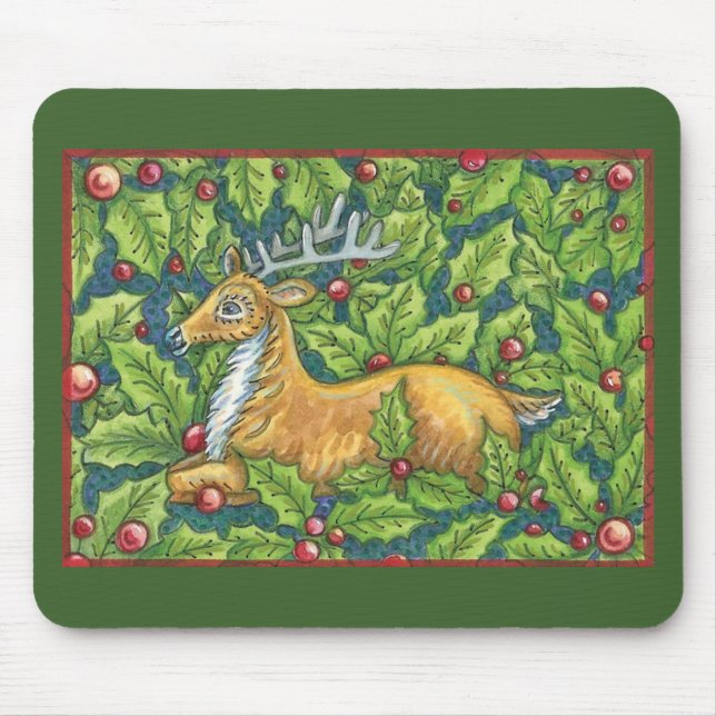 Niedlicher Weihnachtsmann im Wald mit Holly Mousepad (Vorne)