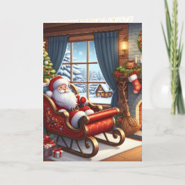 Niedlicher Weihnachtsmann in Sleigh Weihnachtskart Feiertagskarte