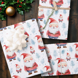 Niedlicher Weihnachtsmann in Wasserfarbe Illustrat Geschenkpapier Set