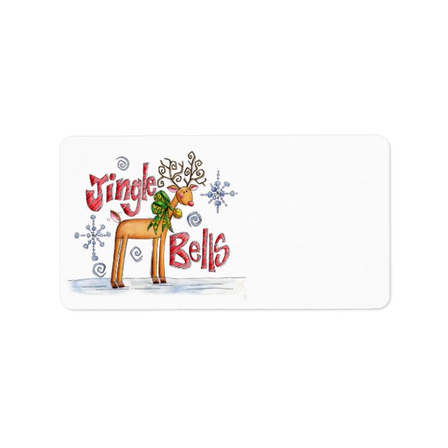 Niedlicher Weihnachtsmann, Jingle Bells Schneefloc Adressaufkleber (Vorne)