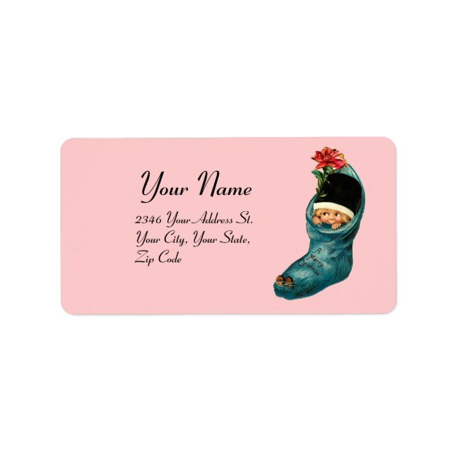 Niedlicher Weihnachtsmann, Kleines Kind, Rosa Blau Adressaufkleber (Vorne)