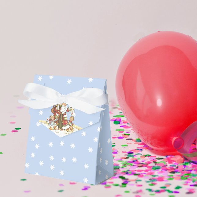 Niedlicher Weihnachtsmann Kunst Kinder Weihnachten Geschenkschachtel (Santa Clause with little children white snowflakes on light blue Christmas favor box with bow.)