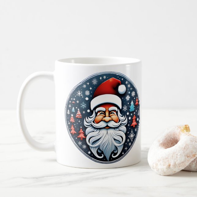 Niedlicher Weihnachtsmann mit Bäumen Kaffeetasse (Mit Donut)