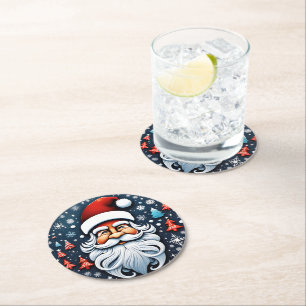 Niedlicher Weihnachtsmann mit Bäumen Runder Pappuntersetzer