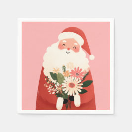 Niedlicher Weihnachtsmann mit Blume Rosa Weihnacht Serviette