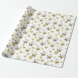 Niedlicher Weihnachtsmann mit goldenen Herzen Geschenkpapier