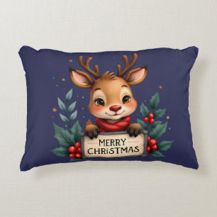 Niedlicher Weihnachtsmann mit Holly und Sign Dekokissen