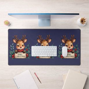 Niedlicher Weihnachtsmann mit Holly und Sign Schreibtischunterlage