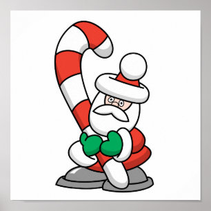 Niedlicher Weihnachtsmann mit Riesenkandy Cane Poster