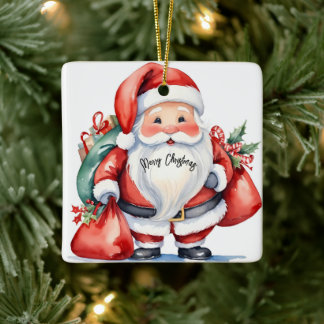 Niedlicher Weihnachtsmann mit roten Geschenktüten Keramikornament