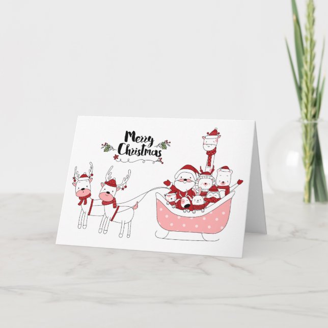 Niedlicher Weihnachtsmann mit Tieren Weihnachten (Vorderseite)