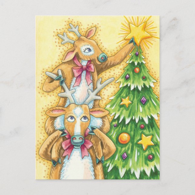 Niedlicher Weihnachtsmann mit Weihnachtsbaum-Star Feiertagspostkarte (Vorderseite)