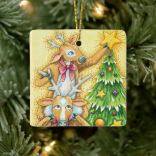Niedlicher Weihnachtsmann mit Weihnachtsbaum-Star Keramikornament