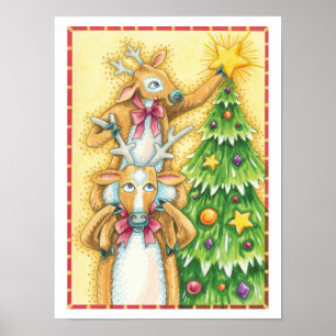 Niedlicher Weihnachtsmann mit Weihnachtsbaum-Star Poster