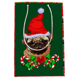 Niedlicher Weihnachtsmann Mops froh Mittlere Geschenktüte
