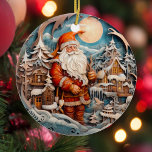 Niedlicher Weihnachtsmann Personalisiert Keramik Ornament<br><div class="desc">Die Einführung in unseren charmanten und skurrilen Weihnachtsschmuck! Dieses niedliche Ornament zeigt einen Weihnachtsmann von einer Hütte in einem wunderschönen Kiefernwald. Die exquisite Liebe zum Detail und die lebhaften Farben machen dieses Ornament zu einem wahren Aushängeschild auf jedem Baum. Sie können es mit Ihrem Familiennamen auf der Rückseite personalisieren. Dies...</div>