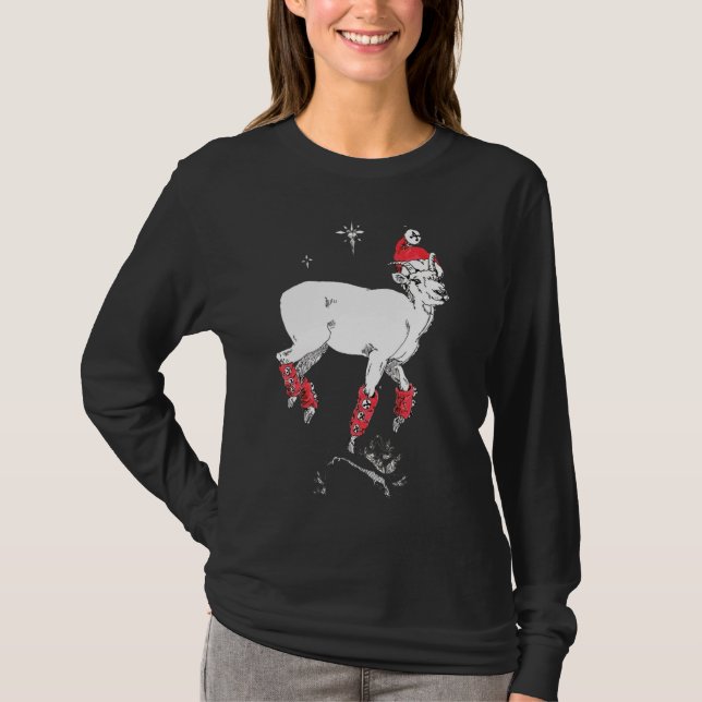 Niedlicher Weihnachtsmann Ram Ewe Jingle Bell T-Shirt (Vorderseite)