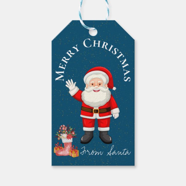 Niedlicher Weihnachtsmann Red Berries Blue Frohe W Geschenkanhänger (Vorderseite)
