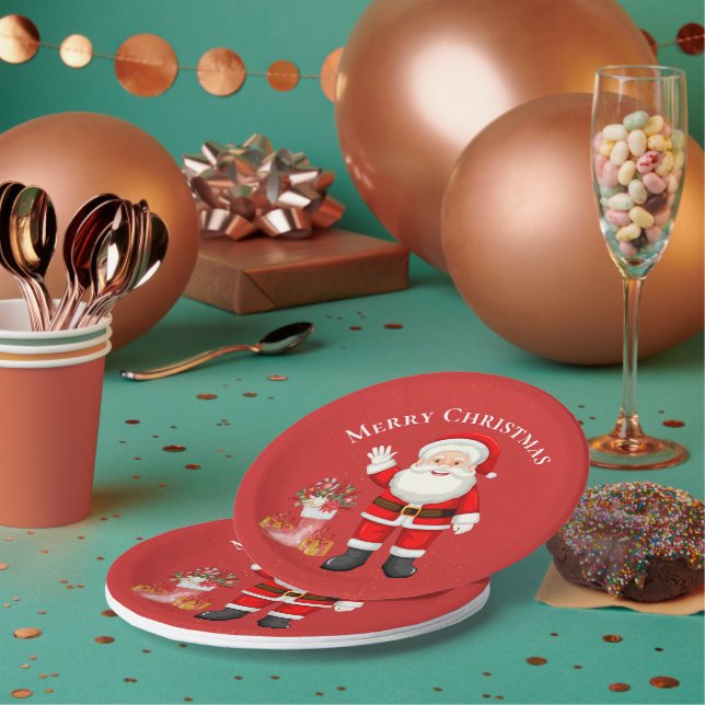 Niedlicher Weihnachtsmann Red Berries Rotes Weihna Pappteller (Multi)